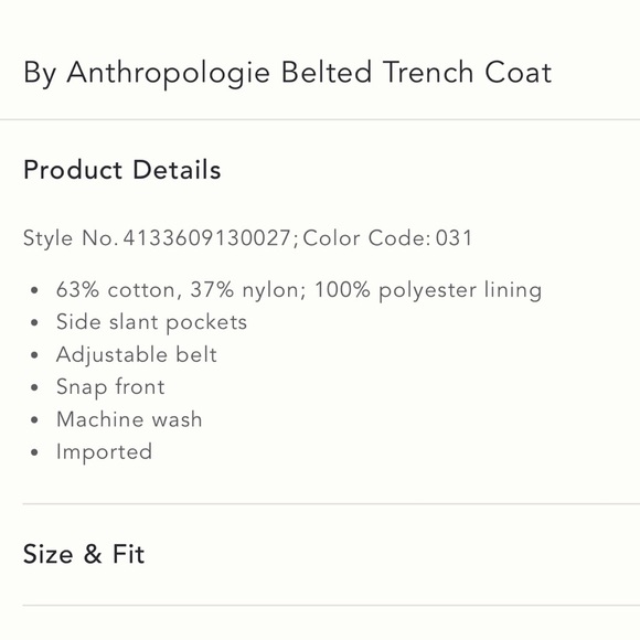 Anthropologie Olive Green Belted Long Trenchcoat - Picture 3 of 5